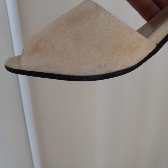 Fabianelli Beige Suede Ankle Strap Block Heel Sandals Sz 38/ 7 -7.5 ITALY - Picture 10 of 16